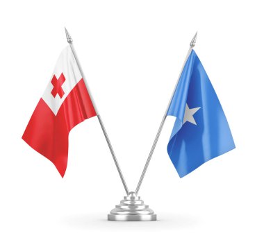 Somali ve Tonga masa bayrakları beyaz 3D görüntüleme üzerinde izole