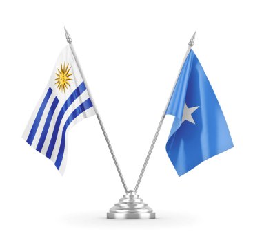 Somali ve Uruguay masa bayrakları beyaz 3D görüntüleme