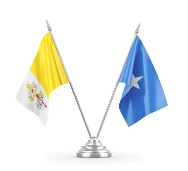 Somali ve Vatikan bayrakları beyaz 3D görüntüleme üzerinde izole edildi