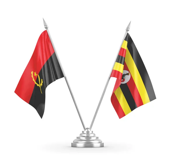 Oeganda en Angola tafelvlaggen geïsoleerd op witte 3D rendering — Stockfoto