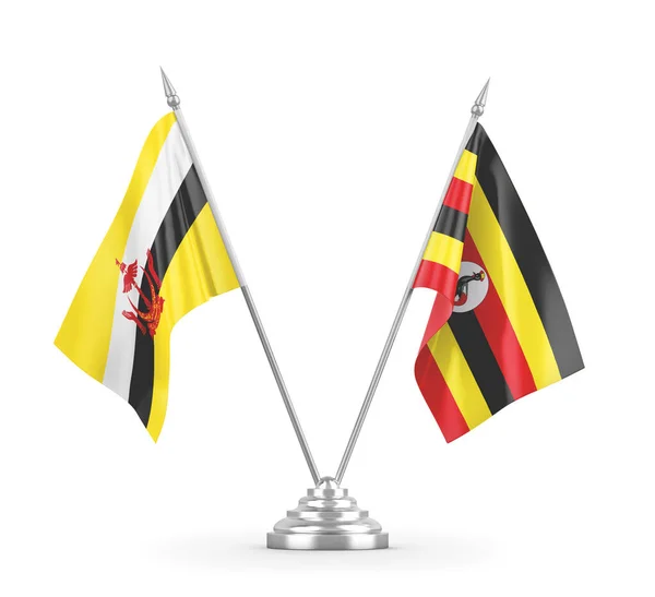 Oeganda en Brunei tafelvlaggen geïsoleerd op witte 3D rendering — Stockfoto