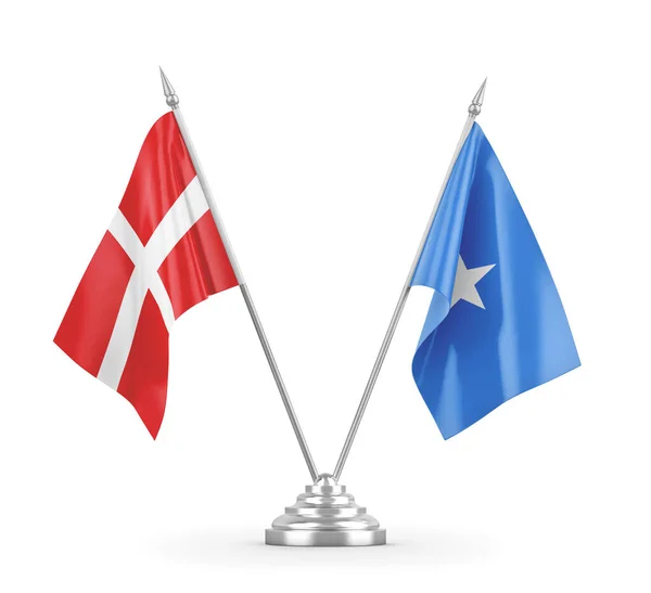 Somálsko a Dánsko tabulky vlajky izolované na bílém 3D vykreslování — Stock fotografie