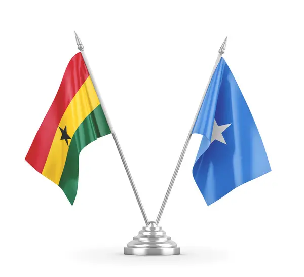 Banderas de mesa Somalia y Ghana aisladas en renderizado 3D blanco — Foto de Stock