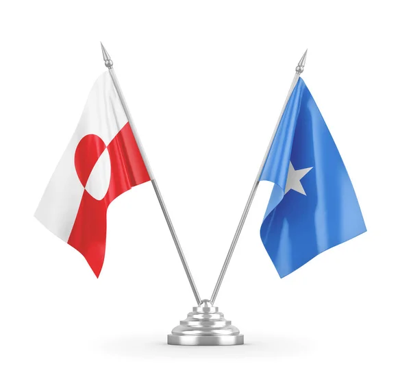 Bandeiras de mesa da Somália e Groenlândia isoladas em renderização 3D branca — Fotografia de Stock