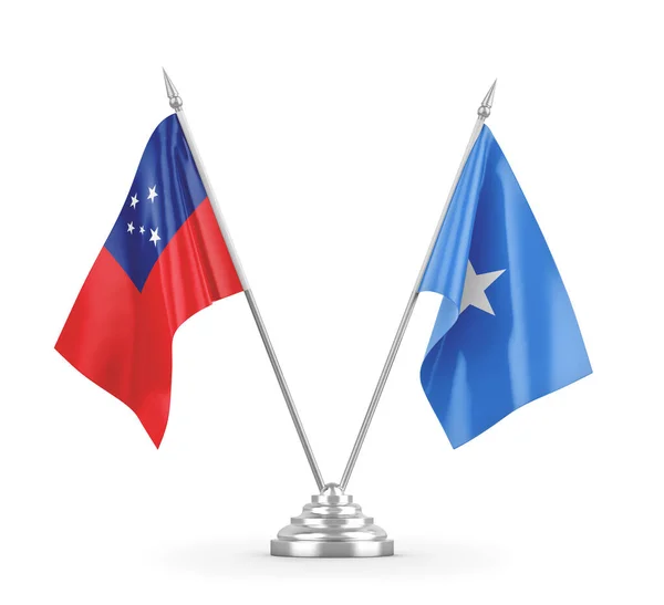 Bandeiras de mesa da Somália e Samoa isoladas em renderização 3D branca — Fotografia de Stock