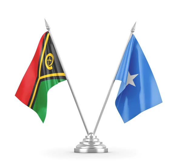 Banderas de mesa Somalia y Vanuatu aisladas en renderizado 3D blanco — Foto de Stock