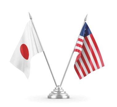 Liberya ve Japonya 'nın bayrakları 3 boyutlu olarak izole edildi