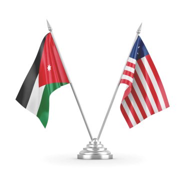 Liberya ve Ürdün masa bayrakları beyaz 3D görüntüleme üzerinde izole