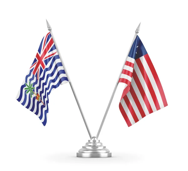 Liberya ve İngiliz Kızılderili Toprakları bayrakları beyaz 3D görüntüleme üzerinde izole edildi — Stok fotoğraf