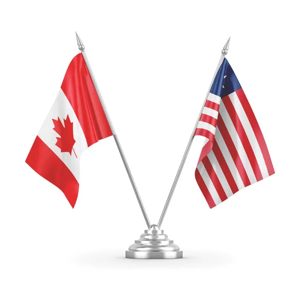लिबेरिया आणि कॅनडा टेबल झेंडे पांढरा 3D रेंडरिंग वर वेगळे — स्टॉक फोटो, इमेज