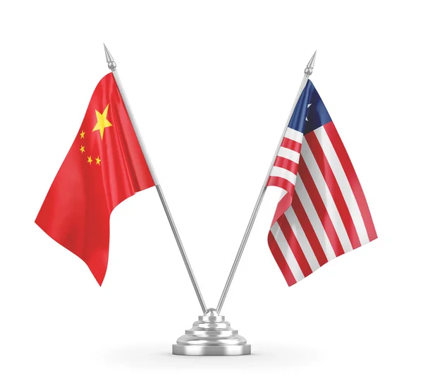 Liberia and China table flags isolated on white 3D rendering — Stock Photo, Image