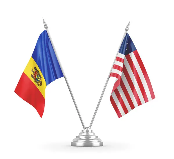 Liberia och Moldavien bordsflaggor isolerade på vit 3D-rendering — Stockfoto