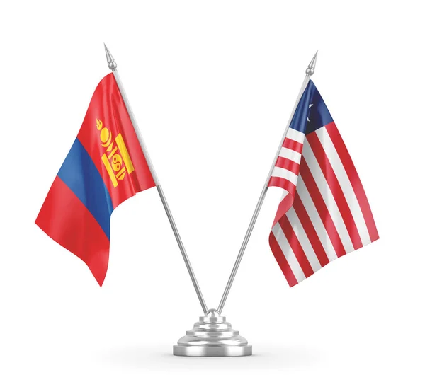 Liberia and Mongolia table flags isolated on white 3D rendering — Stock Photo, Image