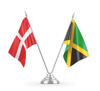 Jamaika ve Danimarka bayrakları beyaz 3D görüntüleme üzerinde izole edildi