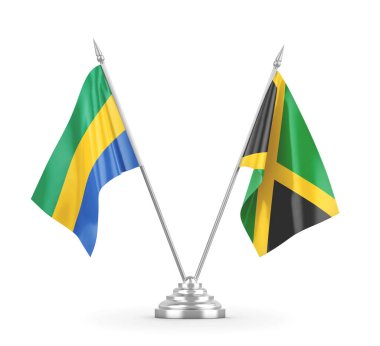 Jamaika ve Gabon masa bayrakları beyaz 3D görüntüleme üzerinde izole edildi