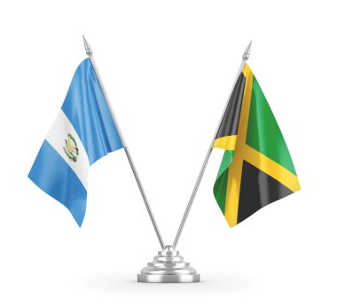 Jamaika ve Guatemala masa bayrakları beyaz 3D görüntüleme üzerinde izole edildi