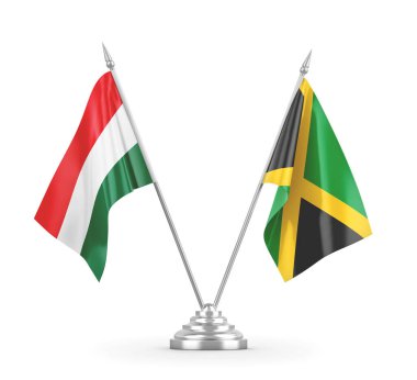 Jamaika ve Macaristan bayrakları beyaz 3D görüntüleme üzerinde izole edildi