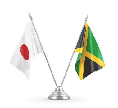 Jamaika ve Japonya bayrakları beyaz 3D görüntüleme üzerinde izole edildi