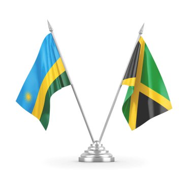 Jamaika ve Ruanda bayrakları beyaz 3D görüntüleme üzerinde izole edildi