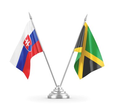 Jamaika ve Slovakya masa bayrakları beyaz 3D görüntüleme üzerinde izole edildi