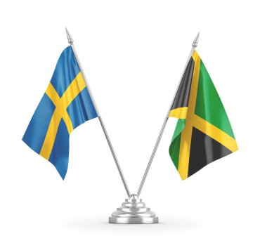 Jamaika ve İsveç bayrakları beyaz 3D görüntüleme üzerinde izole edildi