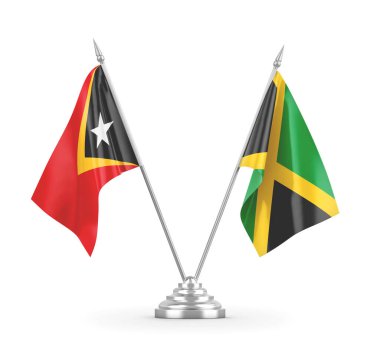 Jamaika ve Timor-Leste Doğu Timor masa bayrakları beyaz 3D görüntüleme