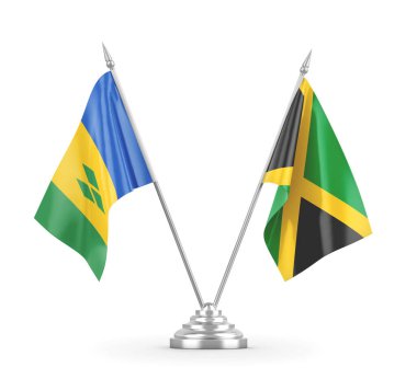 Jamaika ve Saint Vincent ve Grenadine masa bayrakları beyazın üzerinde izole