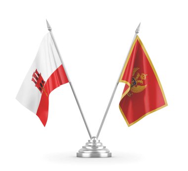 Karadağ ve Cebelitarık masa bayrakları üç boyutlu beyaz renkte izole edildi