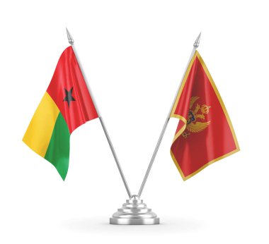 Karadağ ve Gine-Bissau masa bayrakları beyaz 3D rendelemede izole edildi