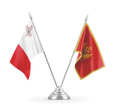 Karadağ ve Malta bayrakları beyaz 3D rendelemede izole edildi