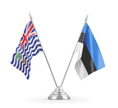 Estonya ve İngiliz Yerli Toprakları bayrakları beyaz 3D görüntüleme üzerinde izole edildi