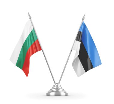 Estonya ve Bulgaristan 'ın bayrakları beyaz 3D rendelemede izole edildi 