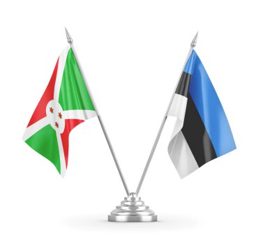 Estonya ve Burundi masa bayrakları beyaz 3D görüntüleme üzerinde izole edildi 