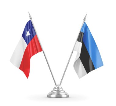 Estonya ve Şili bayrakları beyaz 3D görüntüleme üzerinde izole edildi