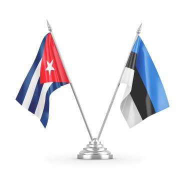 Estonya ve Küba bayrakları beyaz 3D görüntüleme üzerinde izole edildi