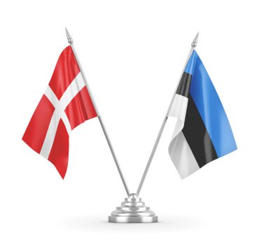 Estonya ve Danimarka bayrakları beyaz 3D görüntüleme üzerinde izole edildi