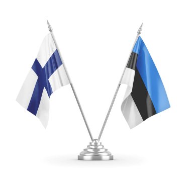 Estonya ve Finlandiya bayrakları beyaz 3D görüntüleme üzerinde izole edildi