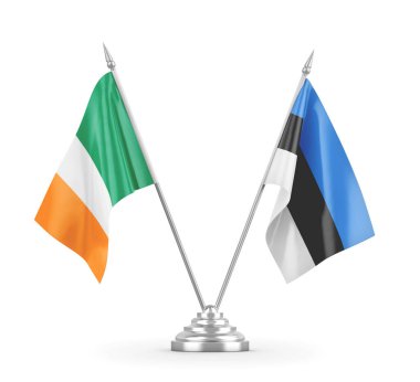 Estonya ve İrlanda bayrakları beyaz 3D görüntüleme üzerinde izole edildi