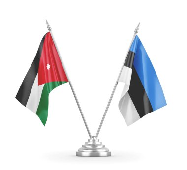 Estonya ve Ürdün bayrakları beyaz 3D görüntüleme üzerinde izole edildi