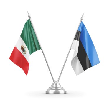 Estonya ve Meksika masa bayrakları beyaz 3D görüntüleme üzerinde izole edildi