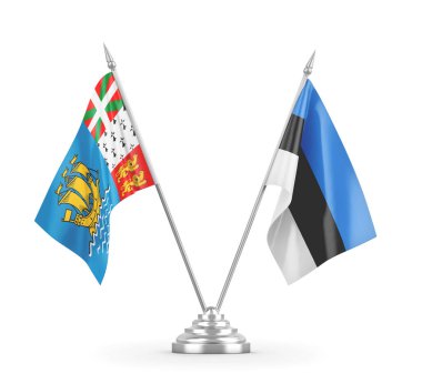 Estonya ve Saint Pierre ve Miquelon masa bayrakları beyaz 3D görüntüleme