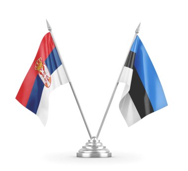 Estonya ve Sırbistan 'ın bayrakları beyaz 3D rendelemede izole edildi