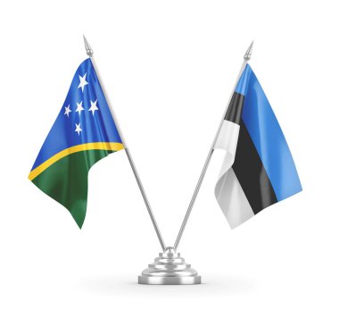 Estonya ve Solomon Adaları masa bayrakları beyaz 3D görüntüleme üzerinde izole