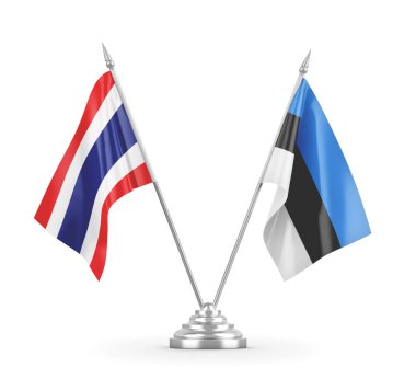 Estonya ve Tayland masa bayrakları beyaz 3D görüntüleme üzerinde izole edildi
