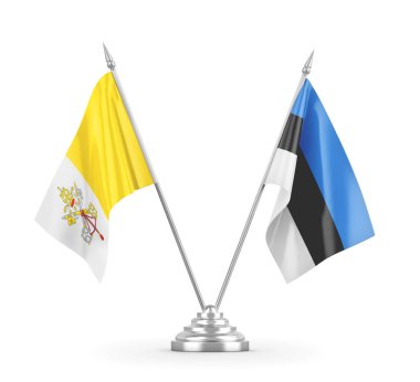 Estonya ve Vatikan bayrakları beyaz 3D görüntüleme üzerinde izole edildi