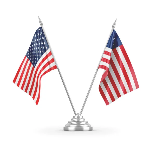 Libérie a Spojené státy americké tabulky vlajky izolované na bílém 3D vykreslování — Stock fotografie