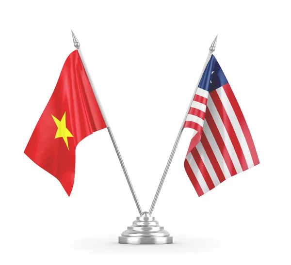 Liberia and Vietnam table flags isolated on white 3D rendering — Stock Photo, Image