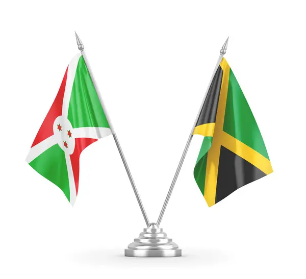 Banderas de mesa Jamaica y Burundi aisladas en renderizado 3D blanco — Foto de Stock