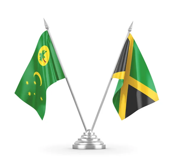 Jamaica and Cocos Keeling Islands table flags isoled on white 3D рендеринг — стокове фото