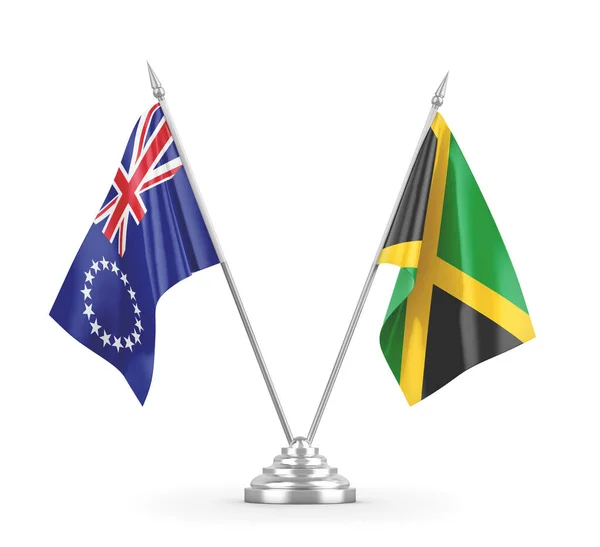 Banderas de mesa Jamaica e Islas Cook aisladas en renderizado 3D blanco — Foto de Stock